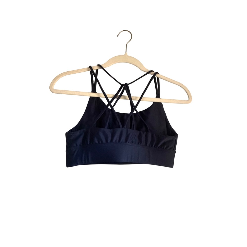 Vie Active Womens Navy Blue Strappy Back Sports Bra Size M Made in USA Yoga Gym - Picture 2 of 3